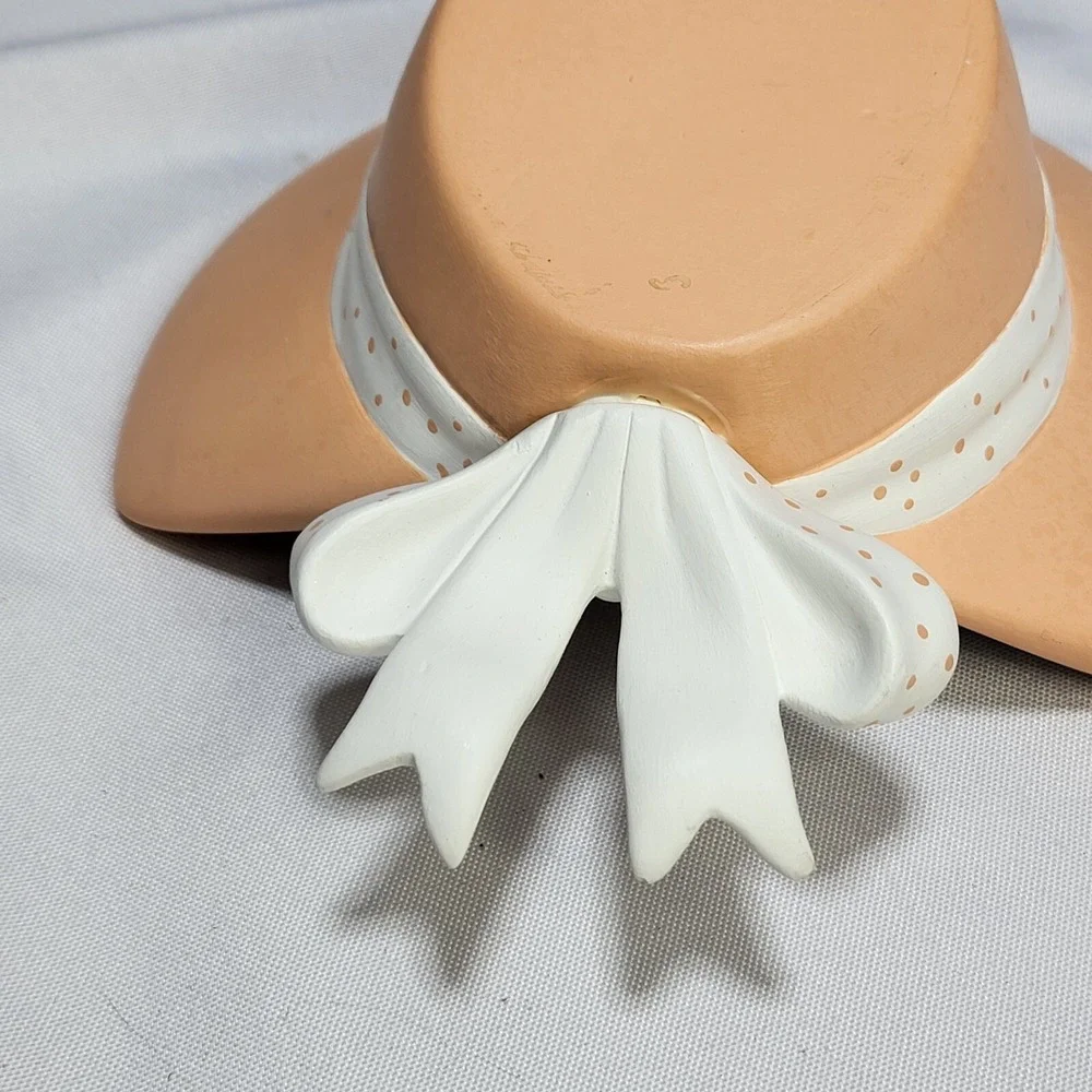 Handmade Pocket Planter Vase Prairie Bonnet Ribbon Hat Ceramic Pottery Home Deco